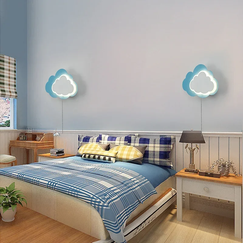 cloud wall lamp Northern Europe modern simple rabbit wiring charging children's  bedroom bedside aisle background