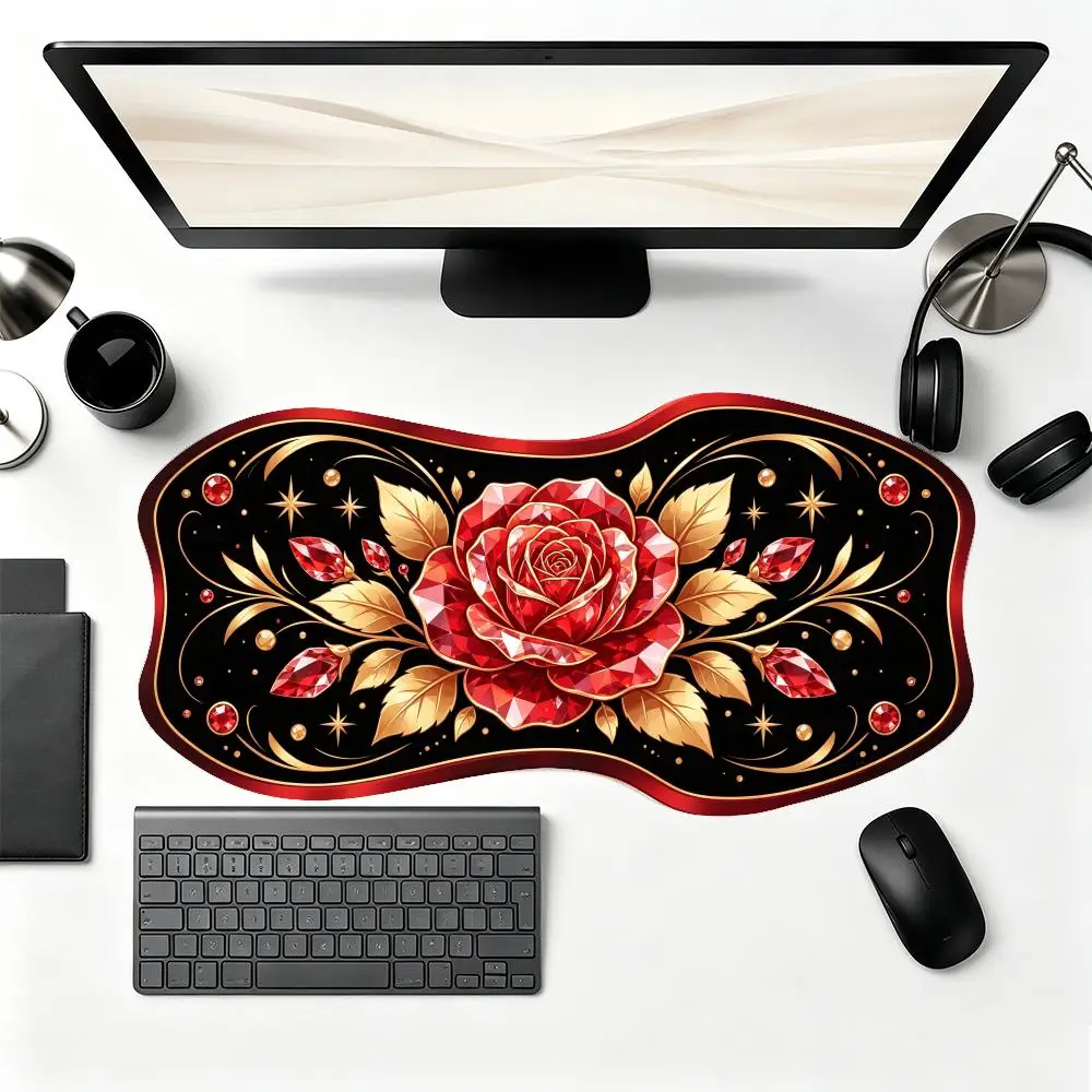 Silver Jewel Floral Mousepad Thick Rubber Smooth Glide Creative Special Shaped For Luxury Desk Decor