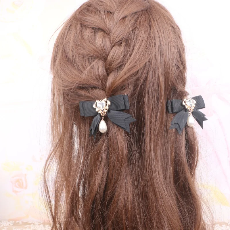 2 шт., женские аксессуары для волос, женские заколки для волос в стиле барокко Y2K, бант в стиле Лолиты для девочек, шикарный жемчужный кулон, декор, женские заколки для волос