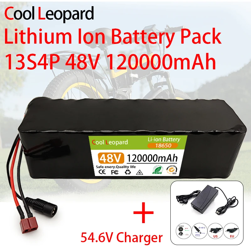 New 18650 13S4P 48V 120Ah Lithium Battery Pack,for Electric Car Bicycle Scooter,Outdoor Power Battery With BMS + Charger