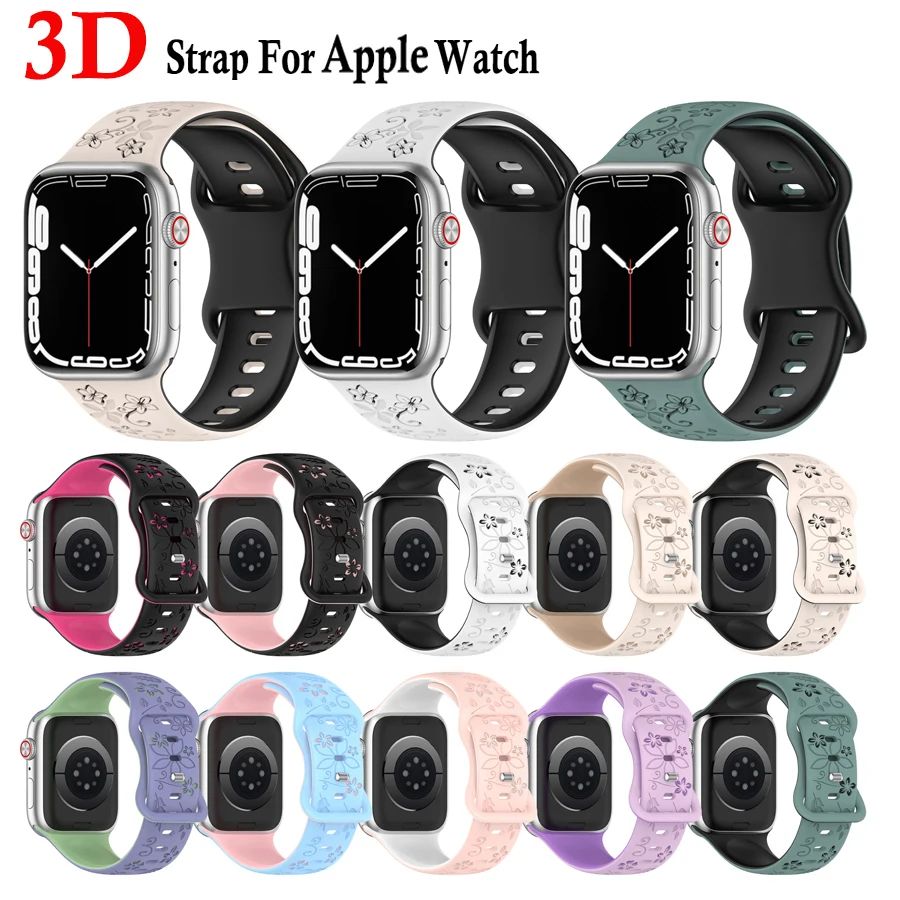 3D Flower Sport Strap For Apple Watch Bands Ultra 2 3 49mm 44mm 45mm 38/40mm 41mm Bracelet iWatch Series 11 10 9 8 7 6 5 4 3 SE
