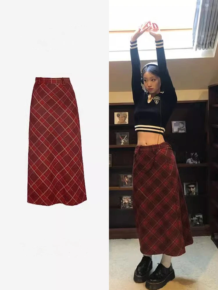 

Винтажная юбка миди А-силуэта с завышенной талией, женская, ярко-красная, для повседневной носки весной, осенью и зимой, для работы и учебы