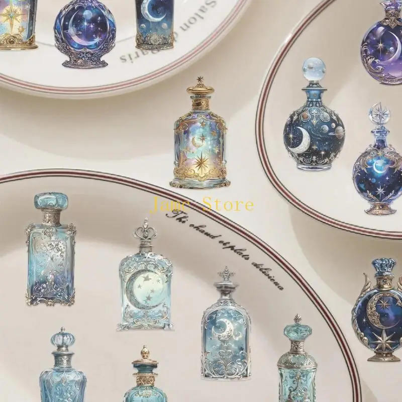 LX0B Pack of 50 Moon Phase Bottle Stickers مادة حيوان أليف مقاوم للماء لزخرفة حالة هاتف الجيتار