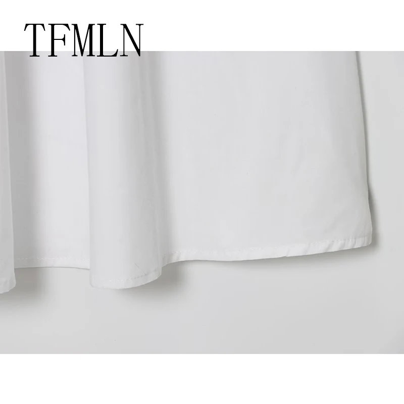 TFMLN تنورة نسائية أنيقة مطابقة تنورة بيضاء أنيقة للسيدات تنورة جيوب غير رسمية للفتيات الجميلات بخصر مطاطي تنورة متوسطة الطول