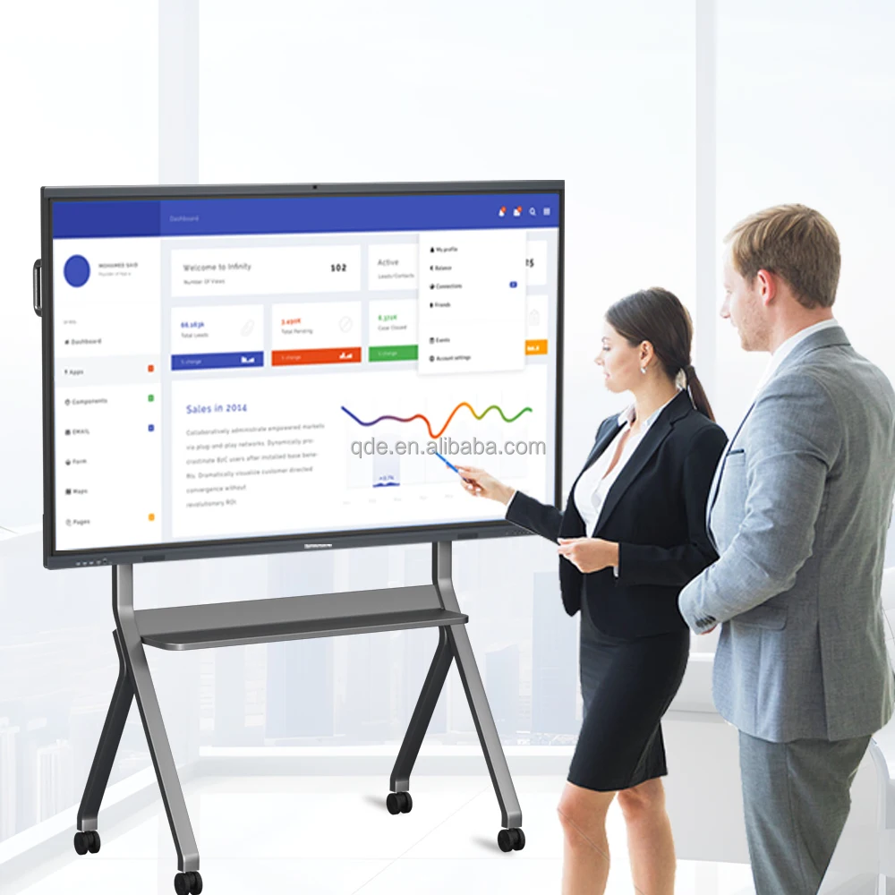 

QDE Factory 55 65 75 85 86 98 100 Inch USB Interactive Whiteboard Digital Smart Board Touch Screen 4k Dual OS Smart