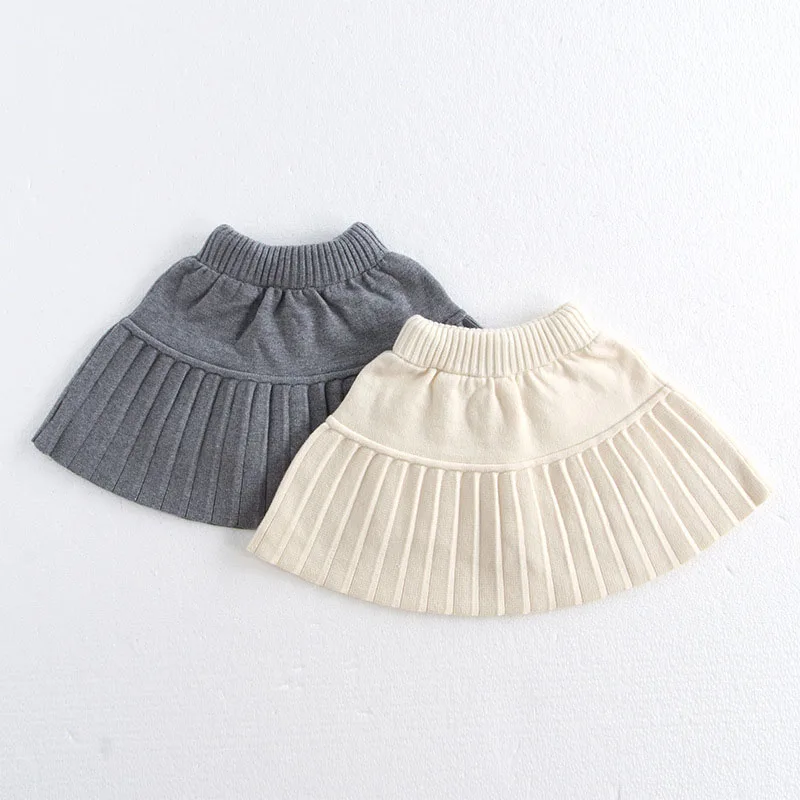 MILANCEL New Autumn Kids Pleated Skirt Girls Cute Solid Color Knitted Dress Children Thin Style Knitted Shorts