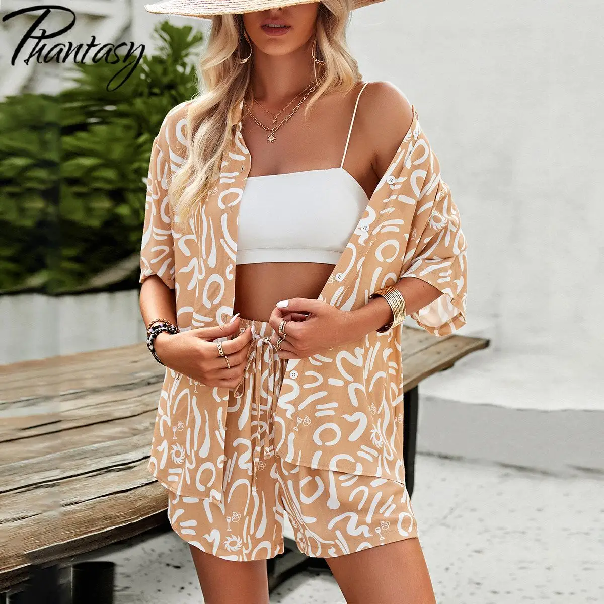 2024 Spring Summer Short-sleeved Shirt Two-piece Women's Pocket Shorts Button Top Elegant Casual Beach Vacation Fashion Suit