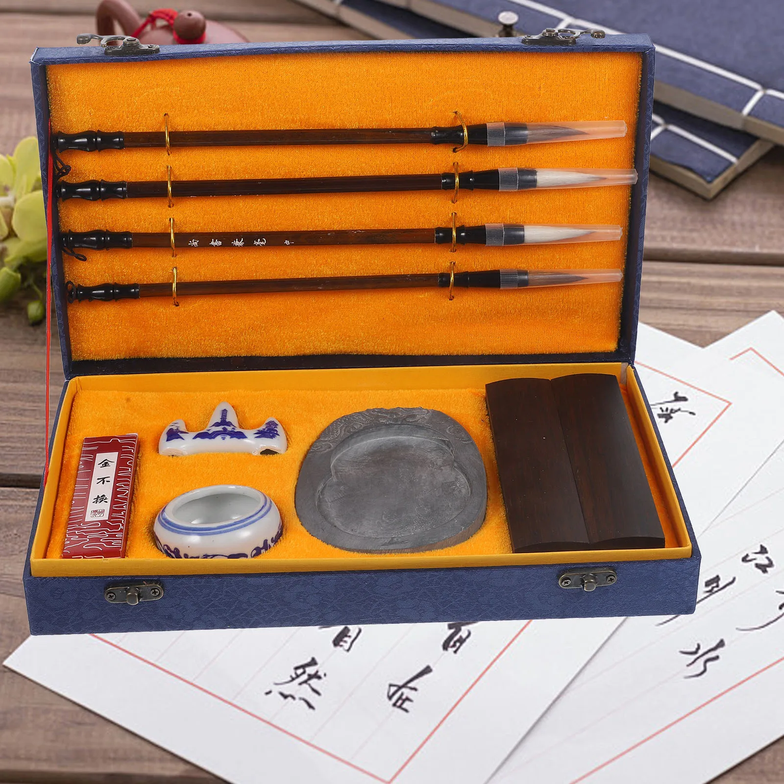 

1Set Professional Writing Brush Set Includes Portable Ink Stick and Study Ink Stone for Smooth Calligraphy Practice on The Go
