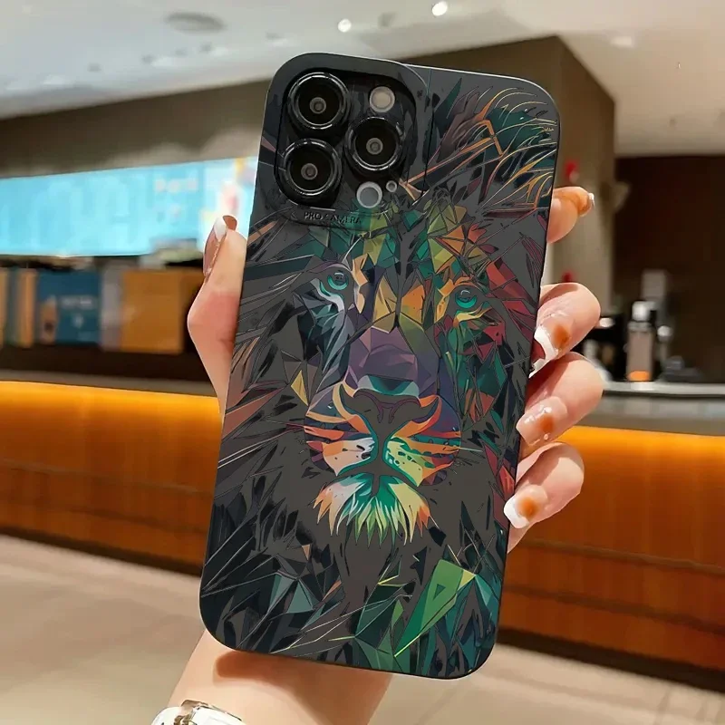 Colorful Lion Pattern Phone Case For iPhone 11 12 13 14 15 Pro Max XS X XR 7 8 Plus SE 2020 Shockproof Matte Soft Silicone Cover