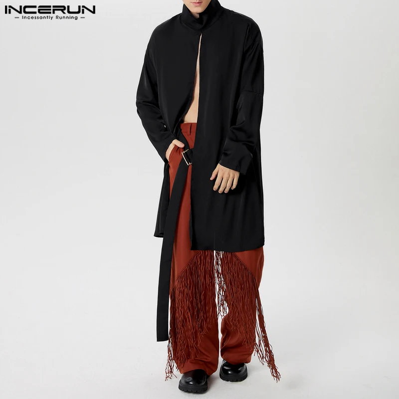 

INCERUN Men Cloak Coats Solid Color Turtleneck Long Sleeve Casual Trench Men Streetwear Loose 2024 Open Stitch Fashion Ponchos