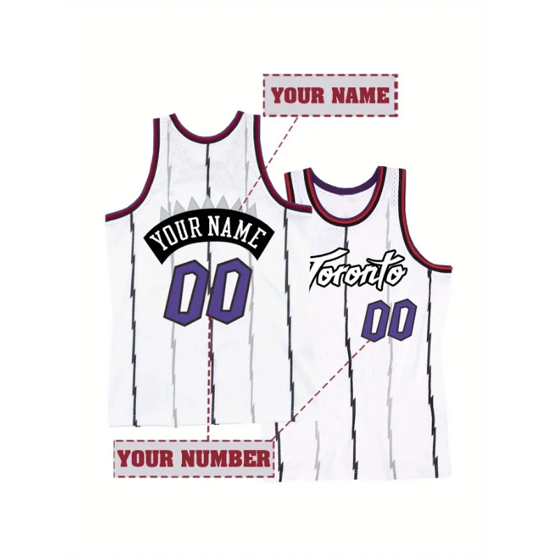 Men's Loose Toronto 00 Embroidered Striped Custom Basketball Jersey Crew Neck Sleeveless Sports Wear For Training Competition