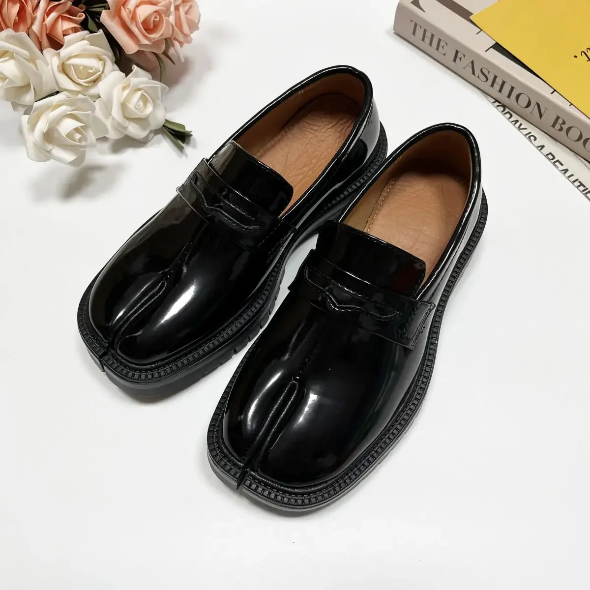 CHMURY Tabi รองเท้า Loafer สําหรับผู้ชายและผู้หญิงแยกนิ้วเท้าหนารองเท้าหนังลําลอง