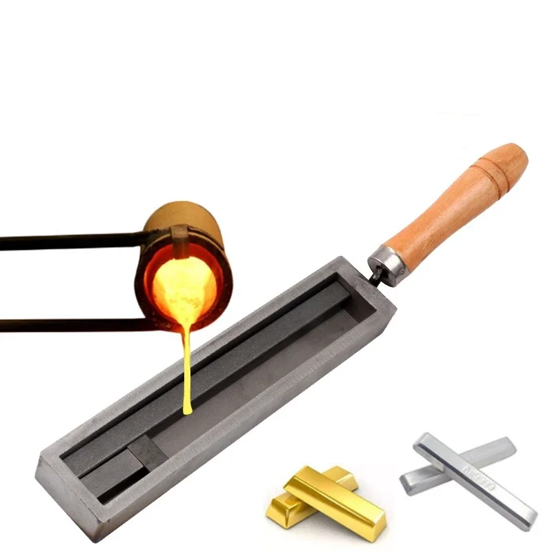 Silver Gold Bar Ingot Casting Mold with Wood Handle Metal Iron Brass Rectangle Wire Csasting Tools Jewellery Making