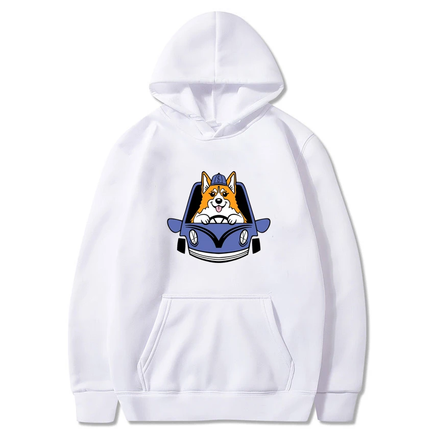 

Cute Corgi Drive Playful Print Long Sleeve Comfy Hoodie Unisexes All-in-one Kawaii Harajuku Autumn and Winter Clothing