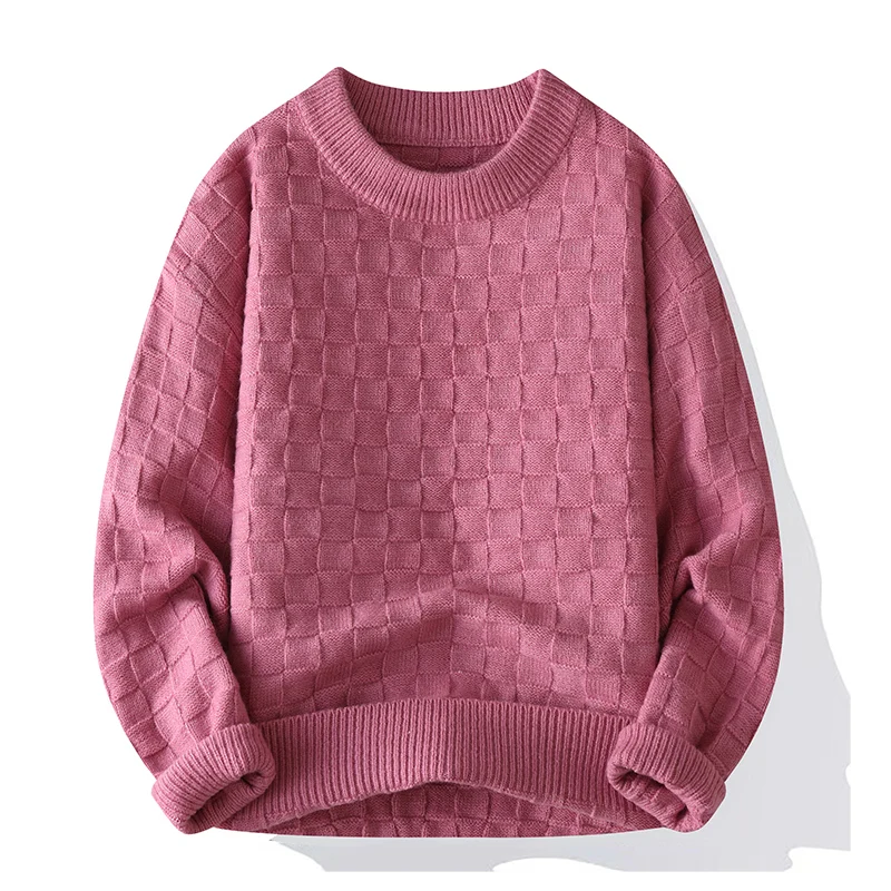 Single Road-suéter de cuello redondo para hombre, jersey térmico Y2K a cuadros cálido de invierno de gran tamaño, suéteres de moda coreana para hombre 2025