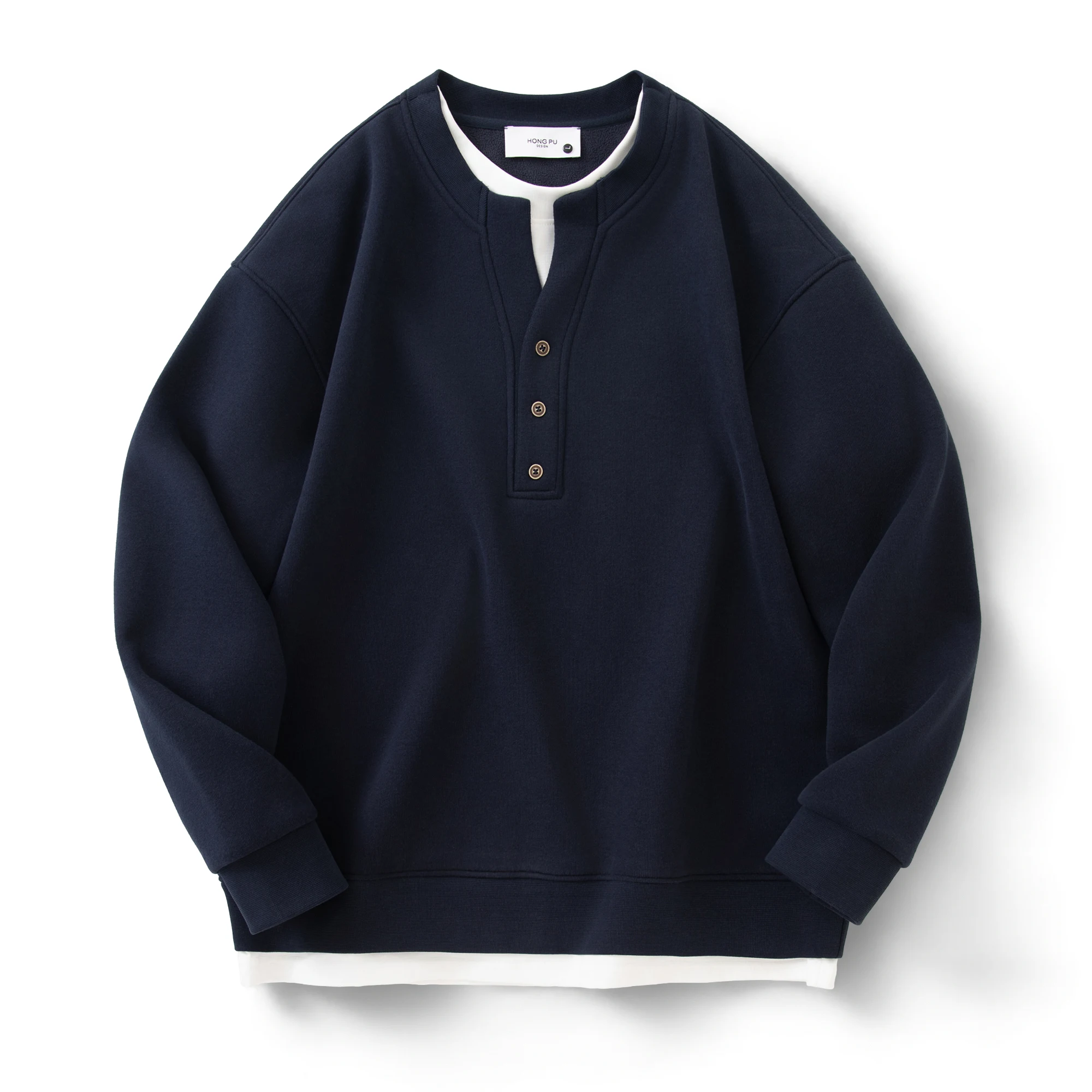 

Мужской зимний утепленный вязаный свитшот с флисовой подкладкой, повседневный, свободного кроя, с воротником хенли, имитация двухслойности, модный, с длинными рукавами, термо.