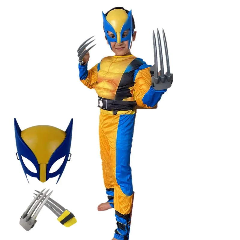 Costume de cosplay Wolverine pour enfants, masque de film de luxe, combinaison, Halloween, Noël, nouvel an, accessoires de héros souriants