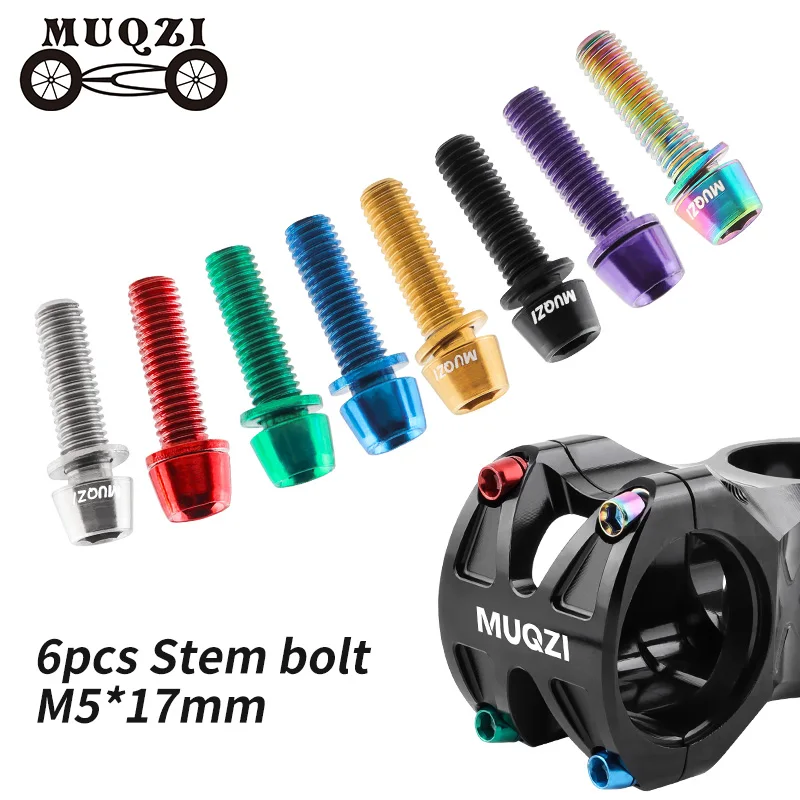 MUQZI 6pcs M5x17mm Bike Stem Bolts Bicycle Handlebar Stem Screw with Washer MTB Road Cycling Stem Riser Screw  Accessories