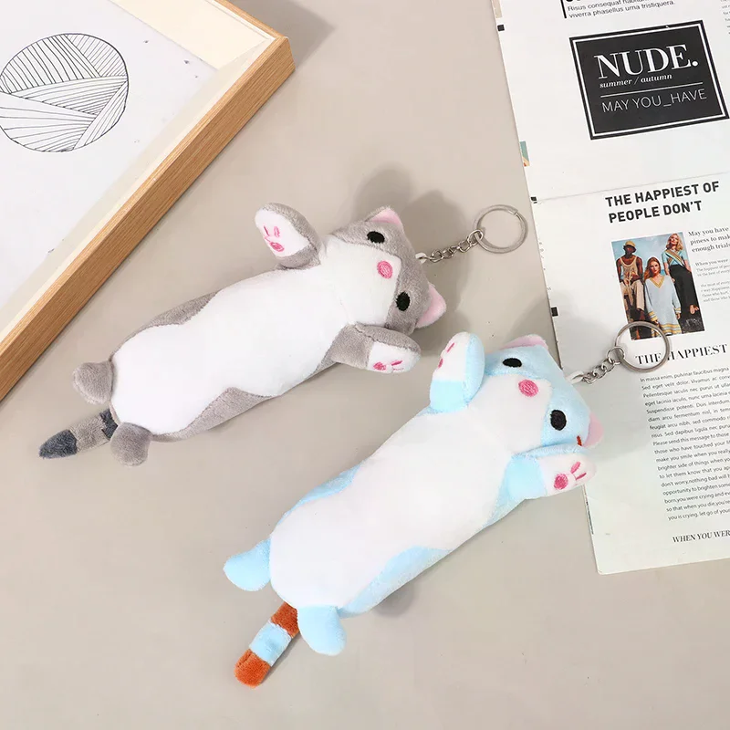Adorabili giocattoli per bambole di peluche con gatto lungo, portachiavi con animali di peluche morbidi, ciondolo per zaino per regali di compleanno per ragazze