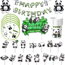 Panda Happy Birthday Party Supplies Banner Cake Topper Panda Balloons Plate Cup Kids Birthday Gift Baby Shower Party Decoration