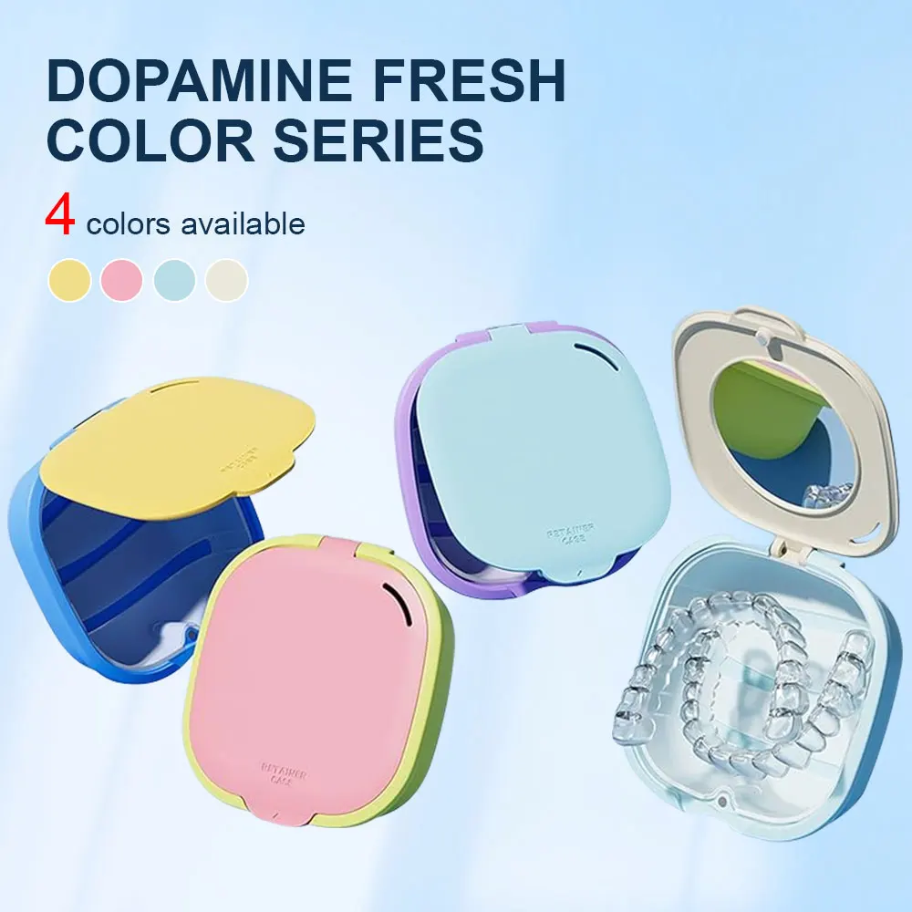 

Retainer Case with Mirror Orthodontic Mouth Guard Case Fake Teeth Denture Storage Box Portable Dental Aligner Container Supplies