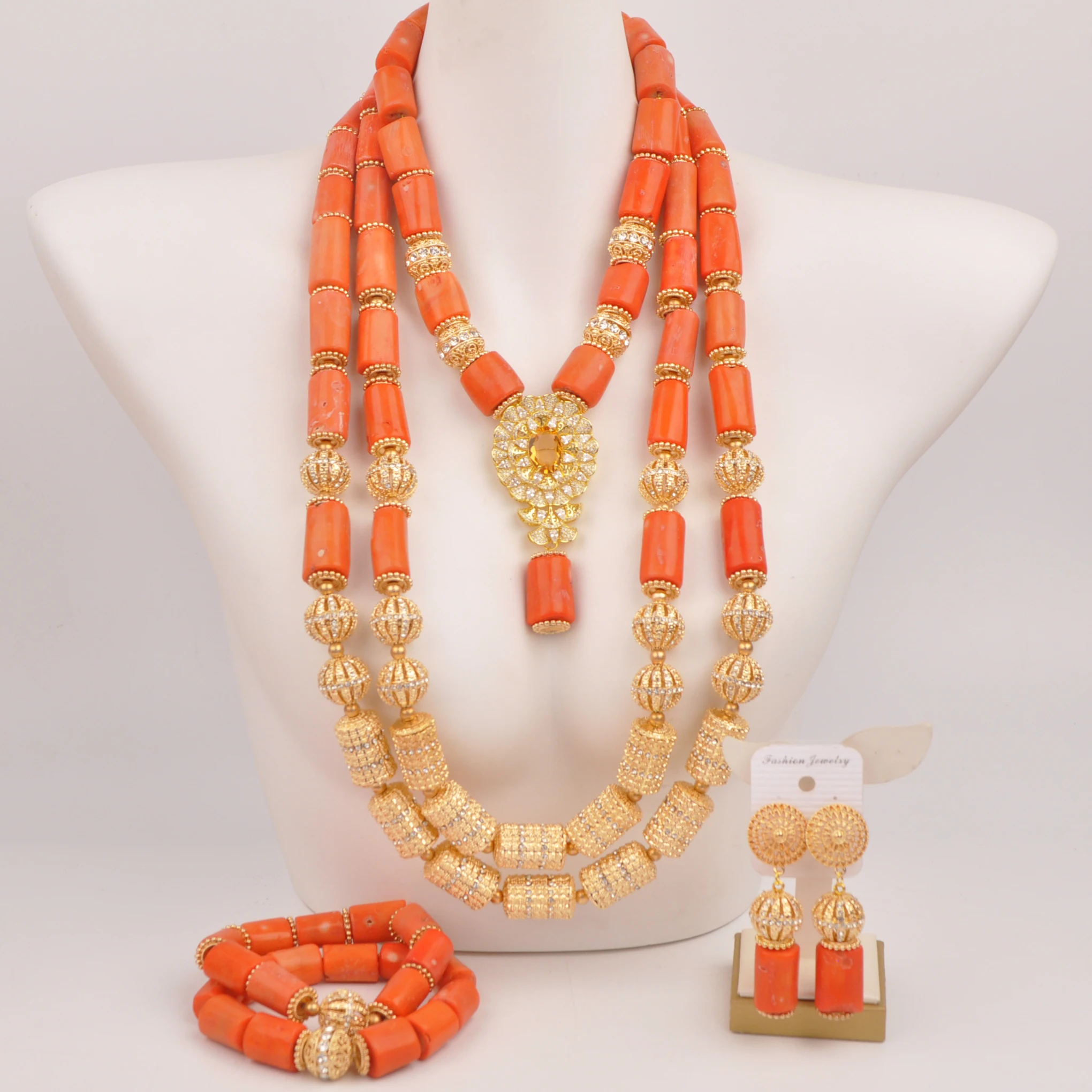 

Orange Original Coral Necklace African Wedding Beads Nigerian Bridal Jewelry Sets