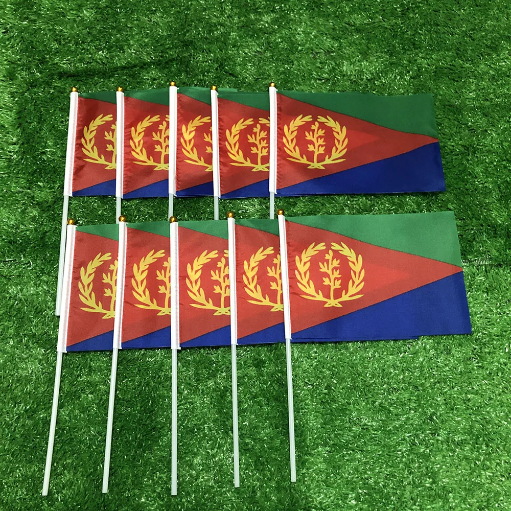 SKY FLAG Eritrea hand flag 14x21cm 100pcs polyester double side penetration Eritrea hand Flag for decoration