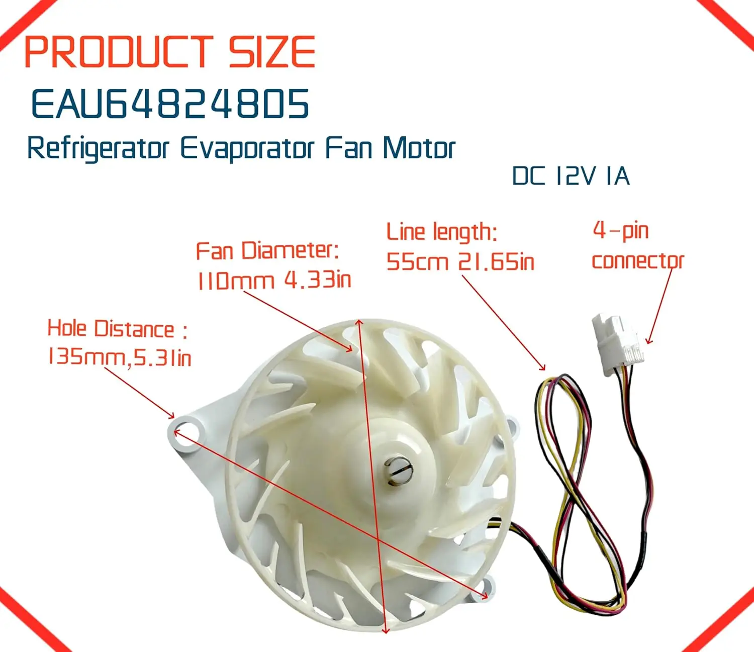 EAU64824805 Refrigerator Evaporator Fan Motor for L G Refrigerator DC12V 1A Refrigerator Motor Freezer Fan Z40E12MS1A0-57K