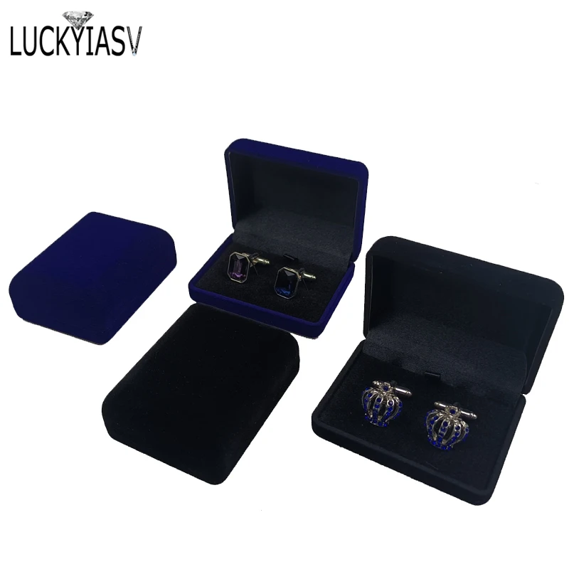 Wholesale Velvet Cufflinks Box Cuff Link Gift Boxes Black Blue Men's Jewelry Accessories Cufflinks Case Gift Box