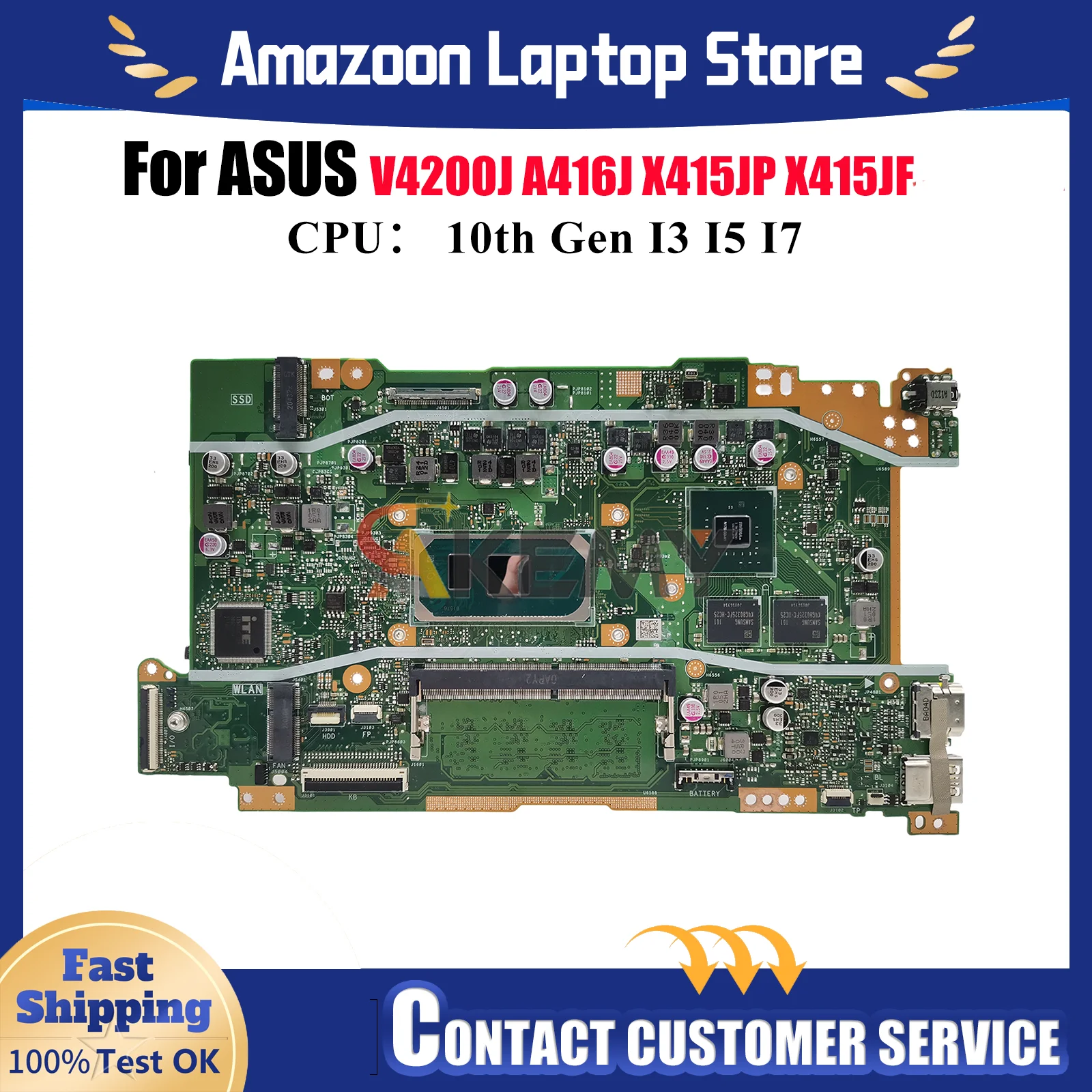 

X415JP Laptop Motherboard For ASUS VivoBook A416J X415JF X415JP V4200J X415JAB X415J V5200J Mainboard With I3 I5 I7 CPU tests OK