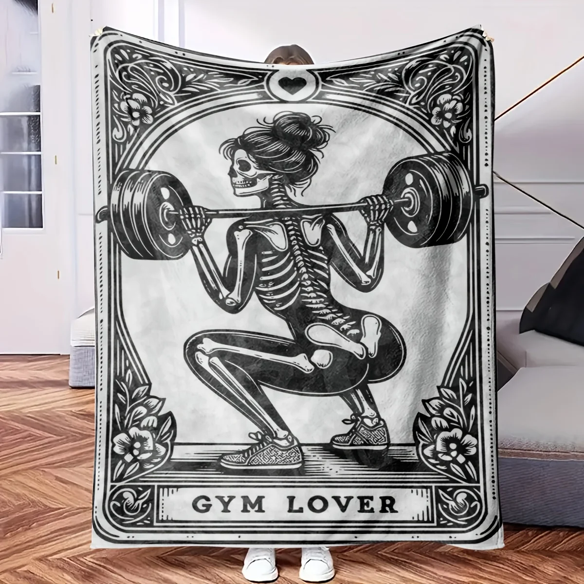 Decorative Blanket Throw 150x230cm Gym Lover Skeleton Fitness Workout Art Poster Decor Gift for Gym Enthusiast Man Woman