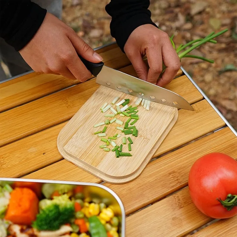 Camping Cookware Bento Box Outdoor Picnic Lunch Box 2 in 1 Cookware Pot Wood Cutting Board Camping Set Food Container Accessory