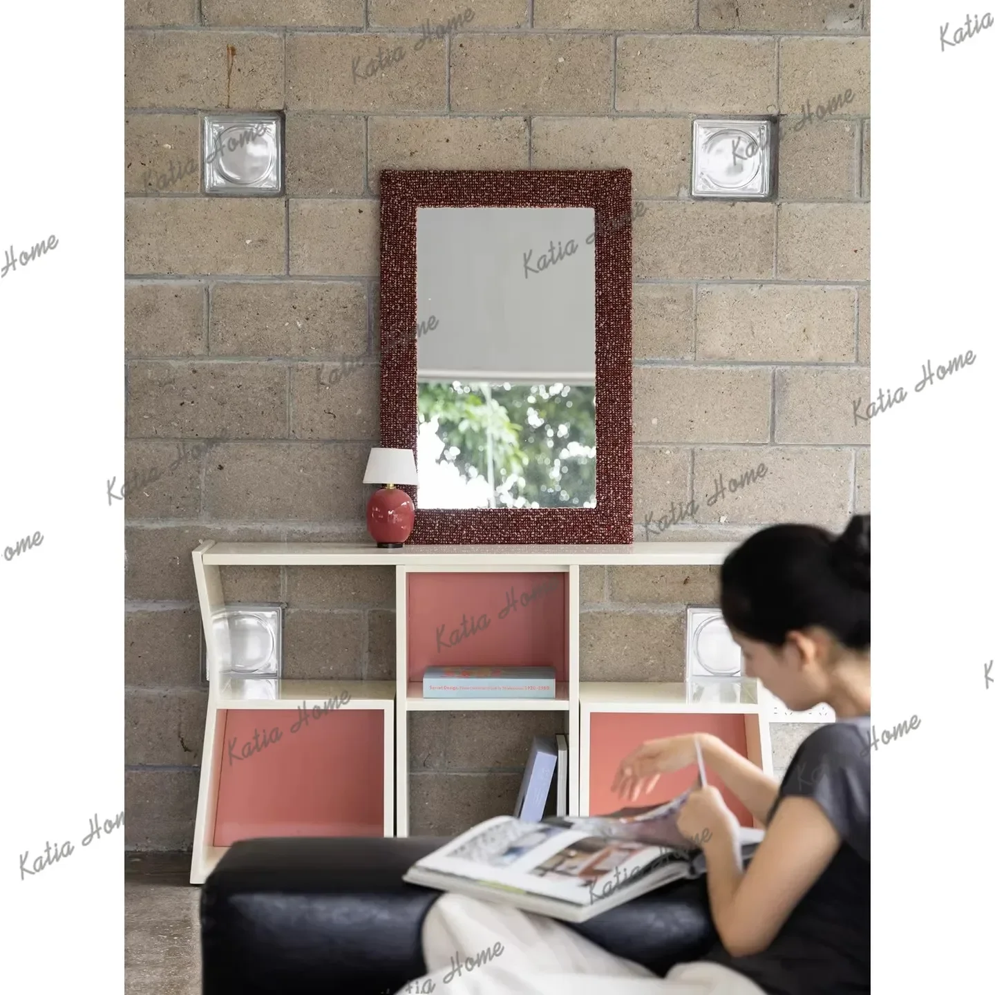 Retro Style Home use Living Room Decorative mirror Coarse Wool Fabric Creativity Design Full body Mirror Bedroom Makeup Mirror