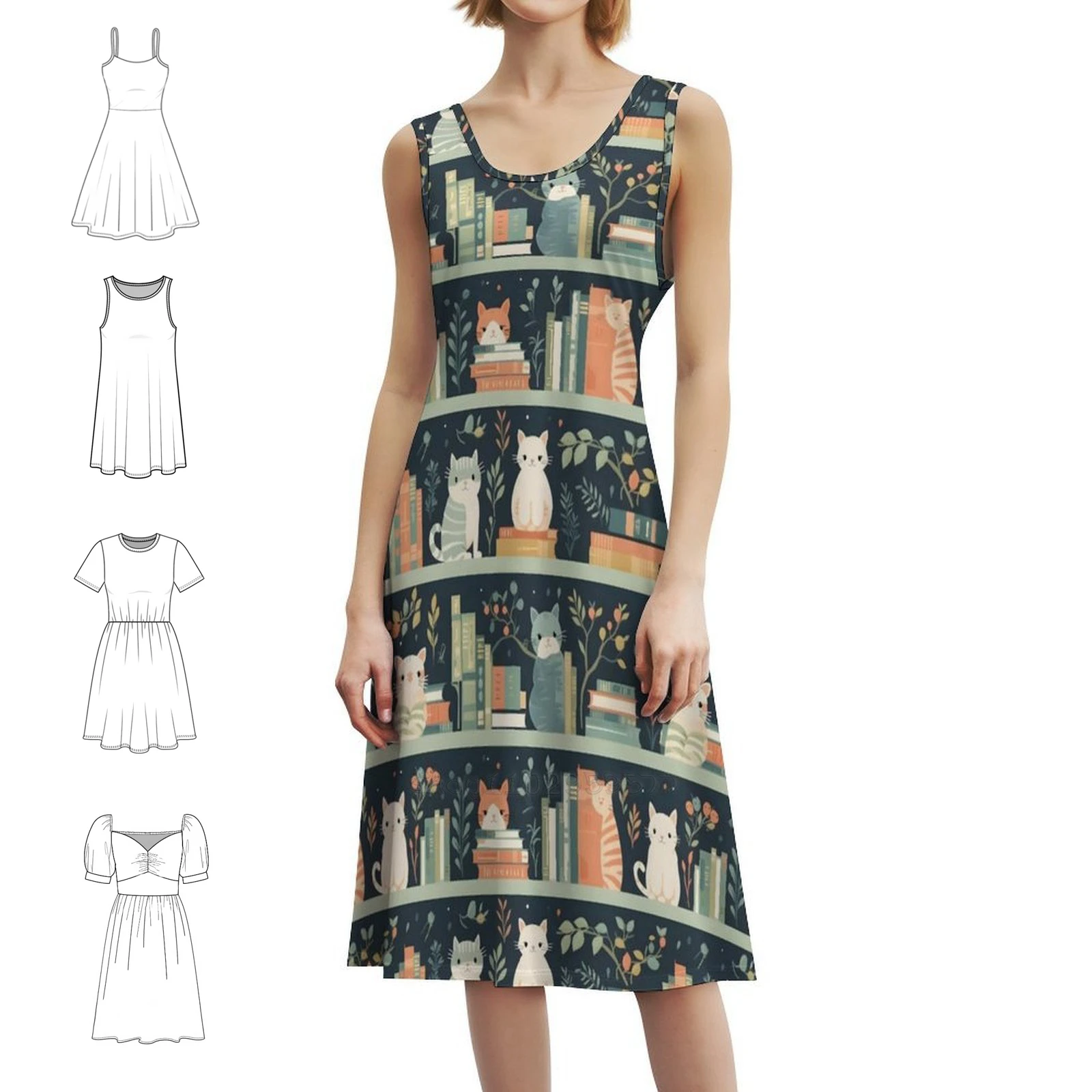 Cats In Library Books Pastel Pattern Texture Floral Smock Dress For Women Spring Summer Casual Dress For Party Book Bookworm