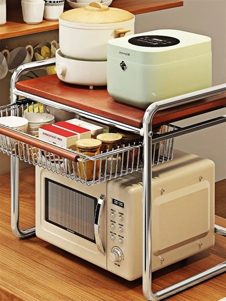

Multifunctional Wood Kitchen Storage Ra Microwave Oven Stove Pot Holder Iron Material Kitchen Organizing elf