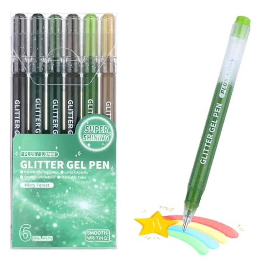 

Glitter Effect Gel Pens, 6 Colors Sparkle Colored Gel Markers for Adult Coloring Books, Metallic Glitter Pens for Drawing, Scra