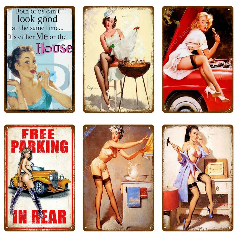 لافتات قصدير عتيقة مثيرة للسيدات ، ملصق معدني ، ملصق حائط ، بار ، قهوة ، نادي ، ديكور منزلي ، دبوس #4