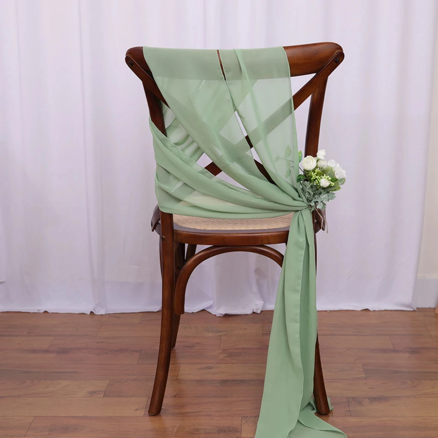 10PCS 30x270cm Sage Green Chiffon Wedding Chair Sashes Setting Gauze Sheer Vintage Birthday Party Festival Wedding Aisle Decor