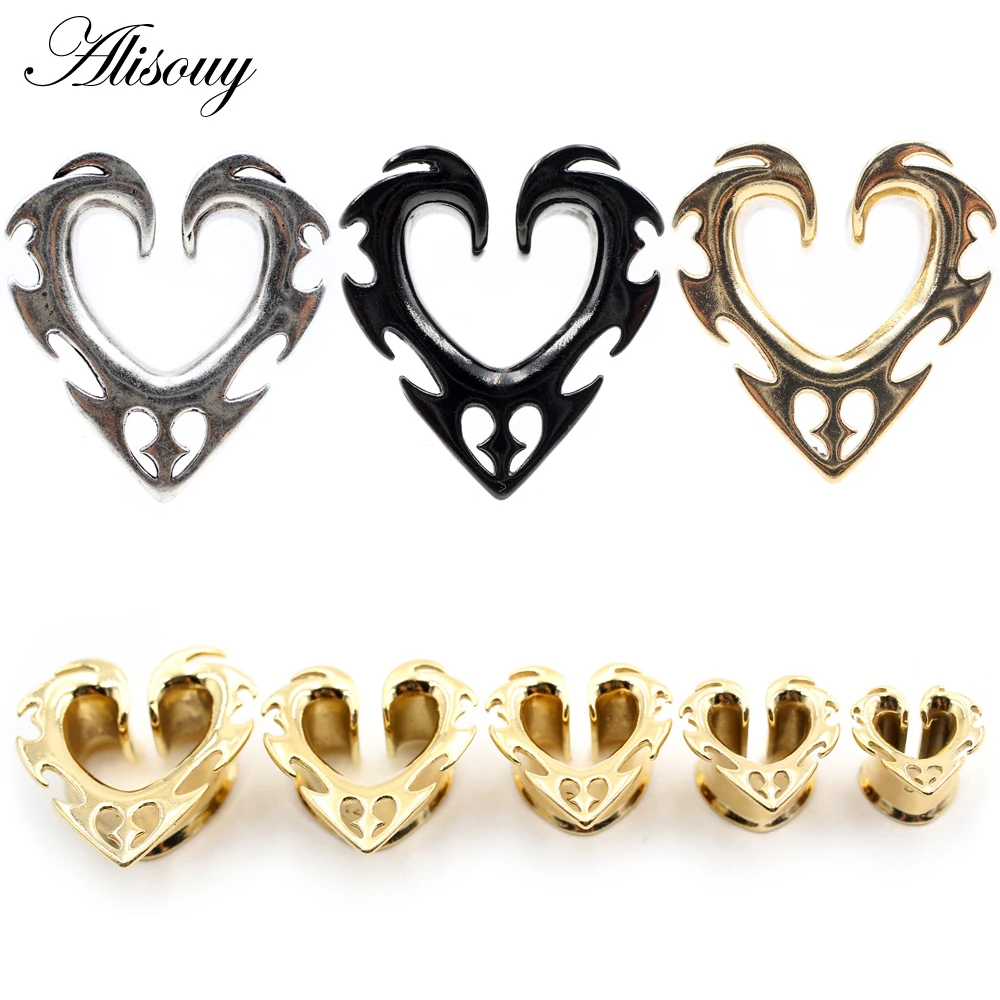 Alisouy 1PC Copper Alloy Casting Heart Love Saddle Ear Tunnels Plugs Expander Stretcher Gauges Earrings Piercing Body Jewelry