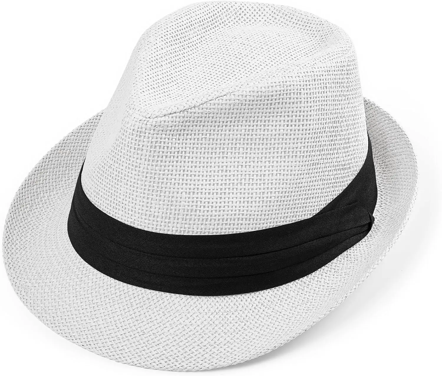 

Straw Trilby Fedora Hat for Men Women 1920s Panama Hat Short Brim Summer Beach Sun Hat with Band