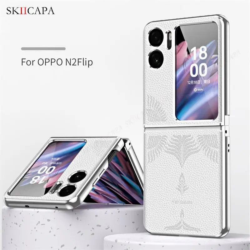 Leather Emboss Plating Phone Case For Oppo Find N2 Flip Electroplated Shockproof Cover For OPPO Find N2 Flip Lens Protect Cover image 2