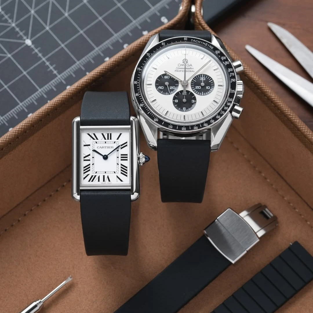 هدية عيد الأب مناسبة لحزام ساعة أوميغا سبيدماستر كارتييه سانتوس دومونت رولكس CTS FKM المطاطي سريع الإصدار