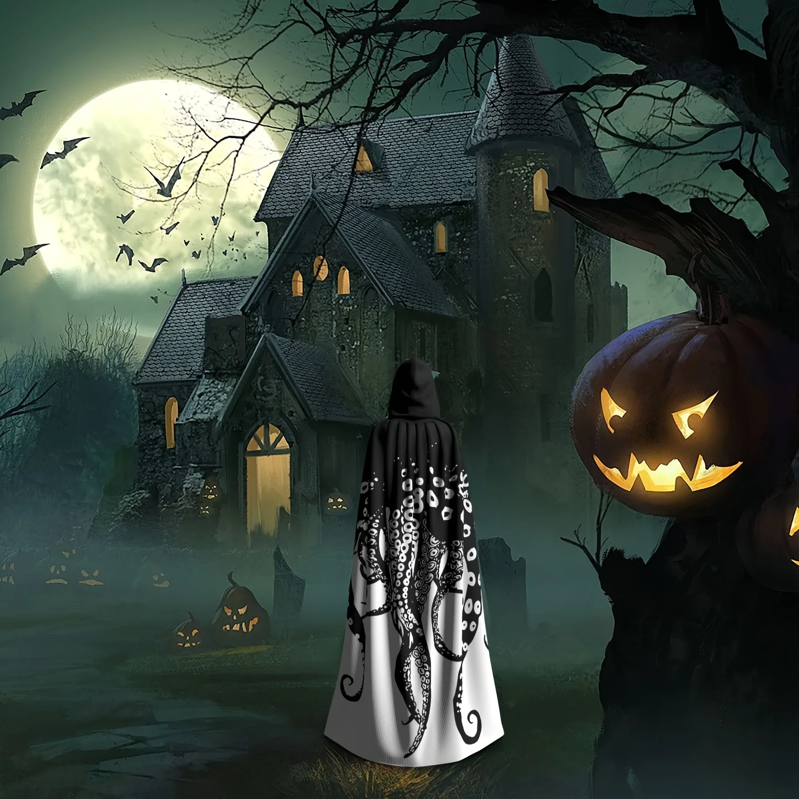 Customization Halloween Party Supplies Decorations, With Hooded Cloaks And Wizard Robes, Designed With Vintage Octopus Tentacles view 4