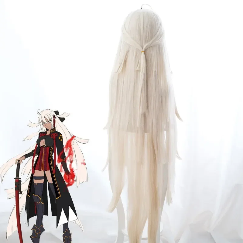Fate/Grand Order Okita Souji Cosplay Wig for Women 120cm Long Straight Heat Resistant Synthetic Hair Majin Saber Wig Anime Beige