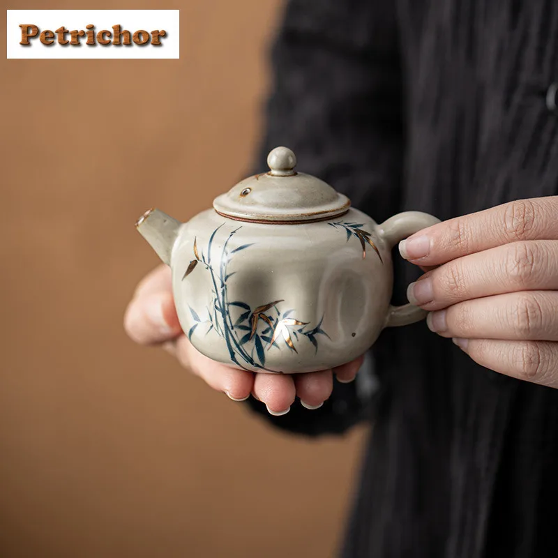 

150 мл ручной нарисованный золотой бамбуковый чайник, эстетический чайник для заварки чая, чайник с шариковым отверстием, цветочный чай, коллекция предметов для чая