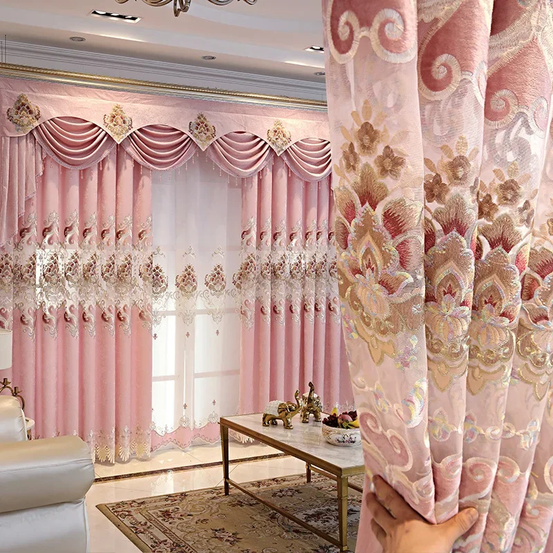 

Curtains for Living Dining Room Bedroom Simple European Luxury Hollow Nordic Simple Embroidery High Shading Princess Style