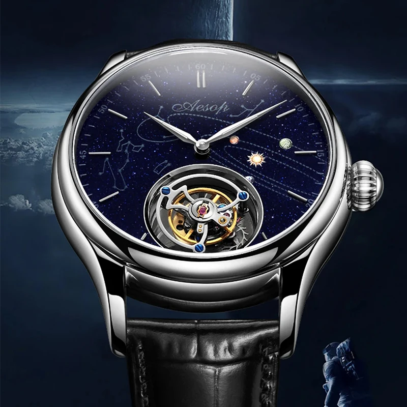 

AESOP Flying Tourbillon Movement Mechanical Watch For Man Luxury Fashion Skeleton Waterproof Wristwatches Sapphire Mirror