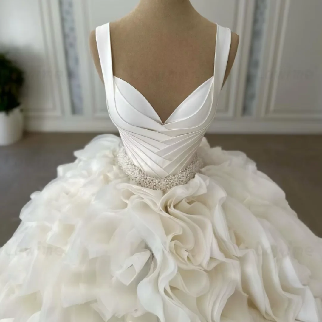 

Romantic Ruffles Ball Gown Wedding Dresses Sleeveless Spaghetti Straps Bridal Gowns Vestidos De Novia Customized