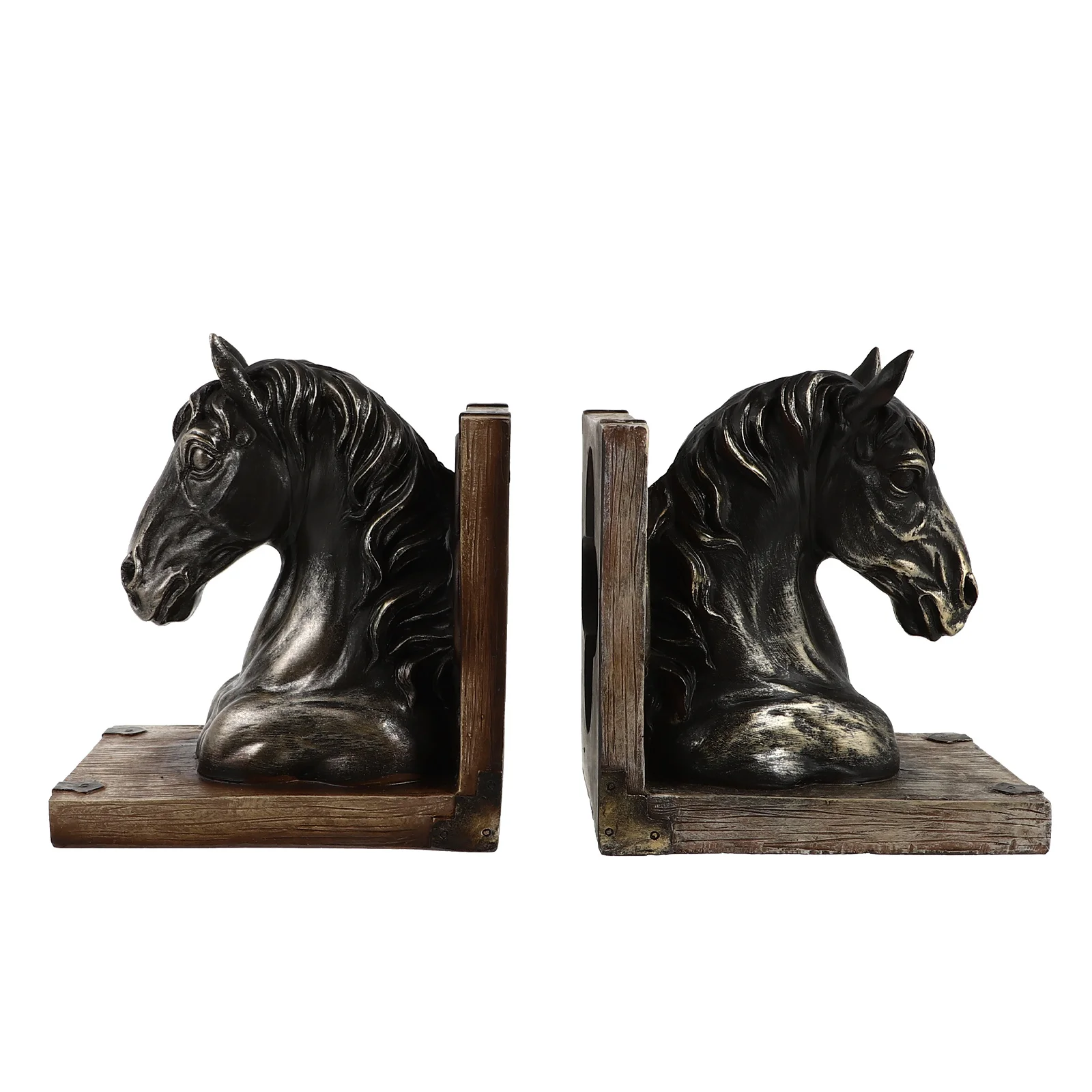 1Pair Resin Retro Bookend Horse Head Design Smooth Grinding No Injury Corner Decorative Bookend for Shelf Or Desk Use