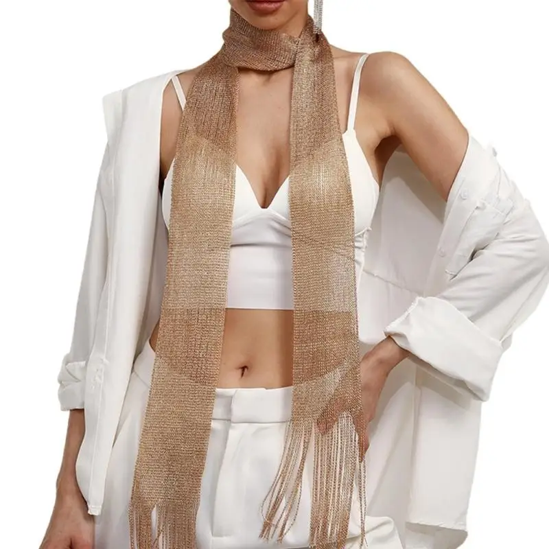 

39BD Woman Thin Lace Tassels Scarf Wedding Church Neck Scarf Lightweight Scarf with Tassels for Banquets Decorative Scarf